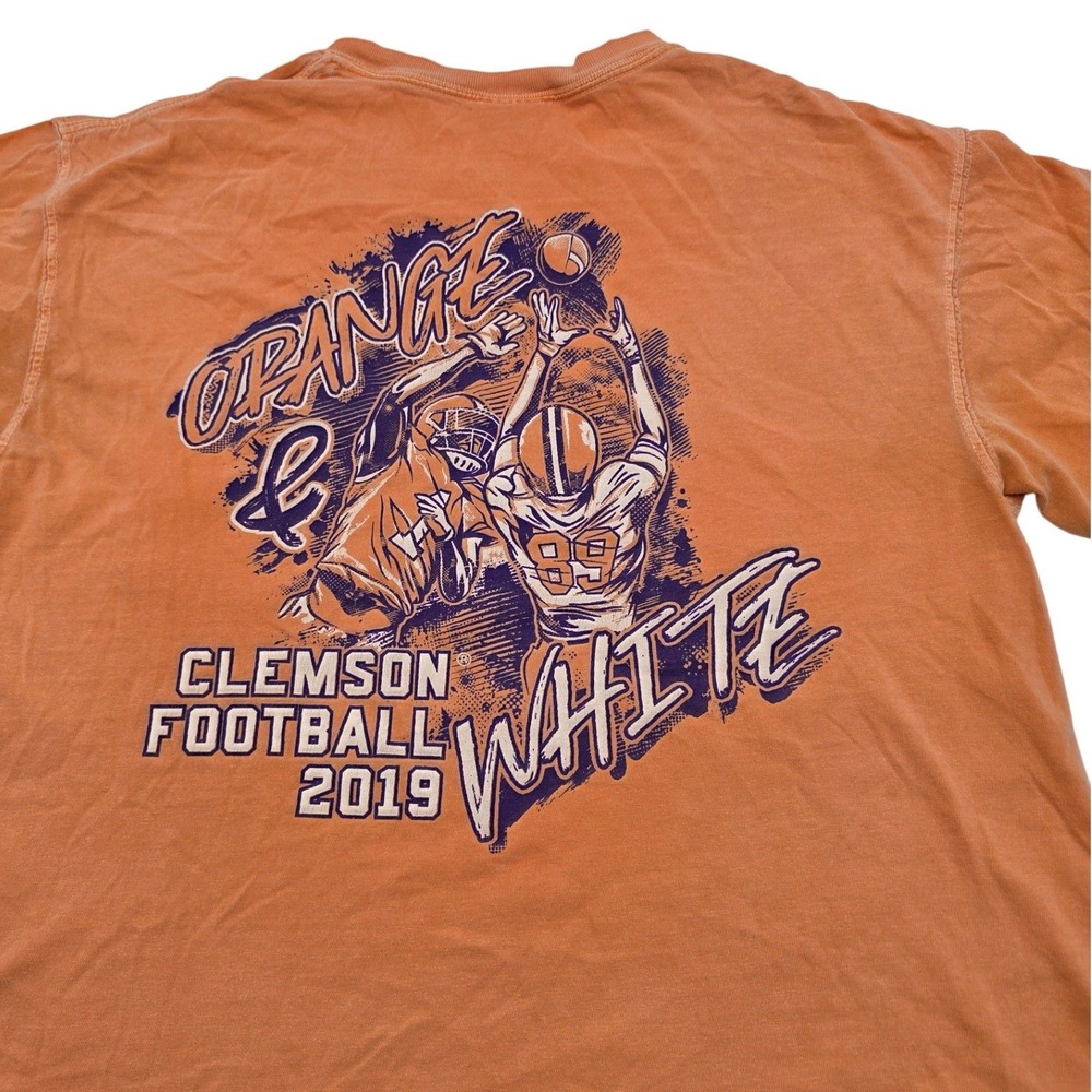 Thrashed Clemson T-Shirt Mens M Orange‎ 2019 Orange & White Football Pocket Tee